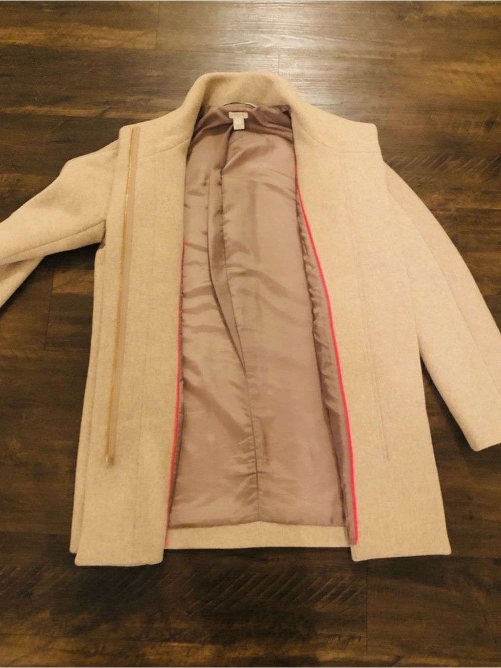 J.Crew Tan Beige Stand Collar Wool Blend Mid Length City Coat Women size 6 - Picture 5 of 14